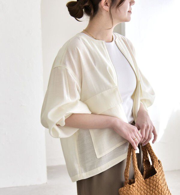 quaranciel「《予約》quaranciel:〈手洗い可能〉リネン ミックス ノーカラー ドロスト ブルゾン」|ブルゾン・スタジャン|