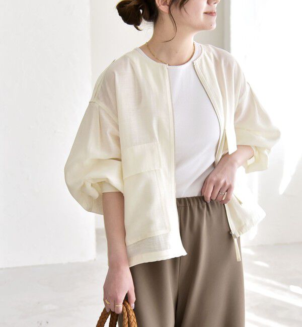 quaranciel「《予約》quaranciel:〈手洗い可能〉リネン ミックス ノーカラー ドロスト ブルゾン」|ブルゾン・スタジャン|