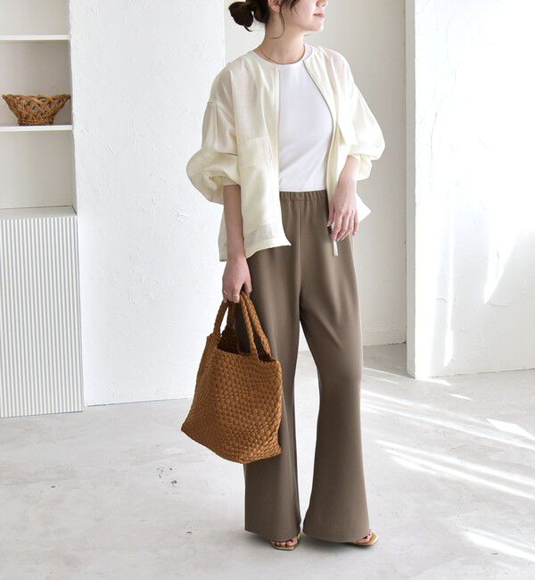 quaranciel「《予約》quaranciel:〈手洗い可能〉リネン ミックス ノーカラー ドロスト ブルゾン」|ブルゾン・スタジャン|