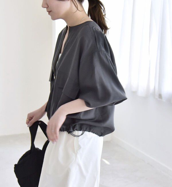 quaranciel「《予約》quaranciel:〈手洗い可能〉リネン ミックス ノーカラー ドロスト ブルゾン」|ブルゾン・スタジャン|