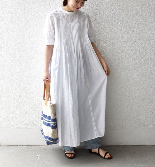 SHIPS any「《予約》SHIPS any:〈洗濯機可能〉キャンブリック レース ピンタック パフスリーブ ワンピース」|ワンピース|