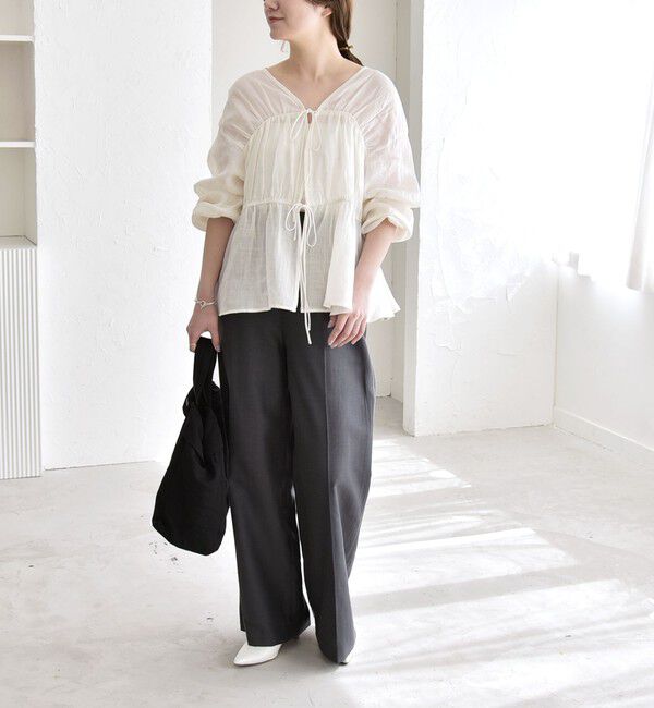 quaranciel「quaranciel:〈手洗い可能〉ラミー ギャザー リボン ティアード ブラウス」|シャツ・ブラウス|