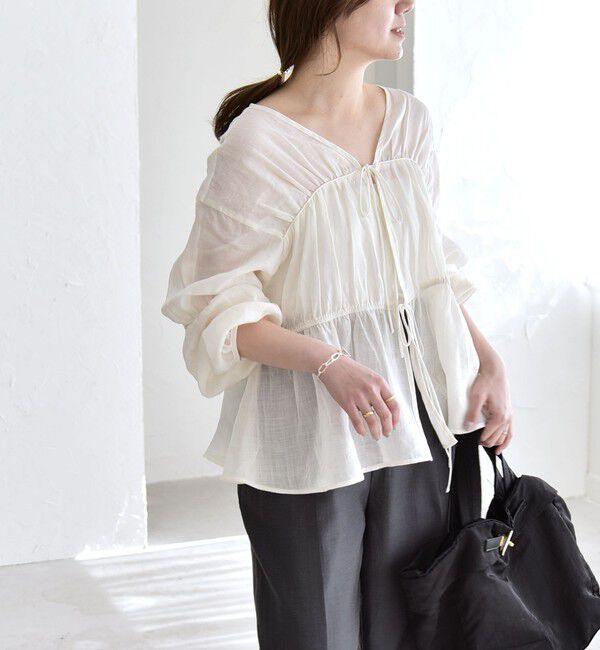 quaranciel「quaranciel:〈手洗い可能〉ラミー ギャザー リボン ティアード ブラウス」|シャツ・ブラウス|