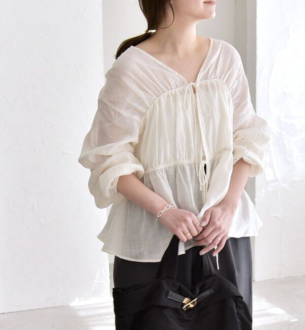 quaranciel「quaranciel:〈手洗い可能〉ラミー ギャザー リボン ティアード ブラウス」|シャツ・ブラウス|