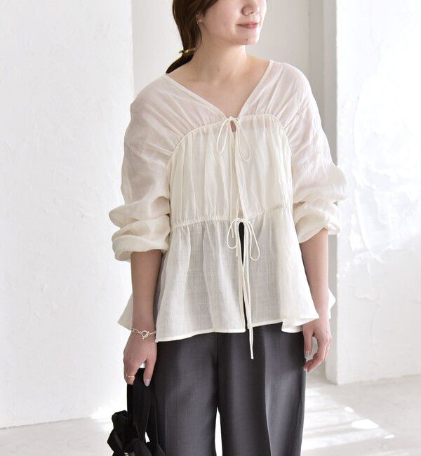 quaranciel「quaranciel:〈手洗い可能〉ラミー ギャザー リボン ティアード ブラウス」|シャツ・ブラウス|