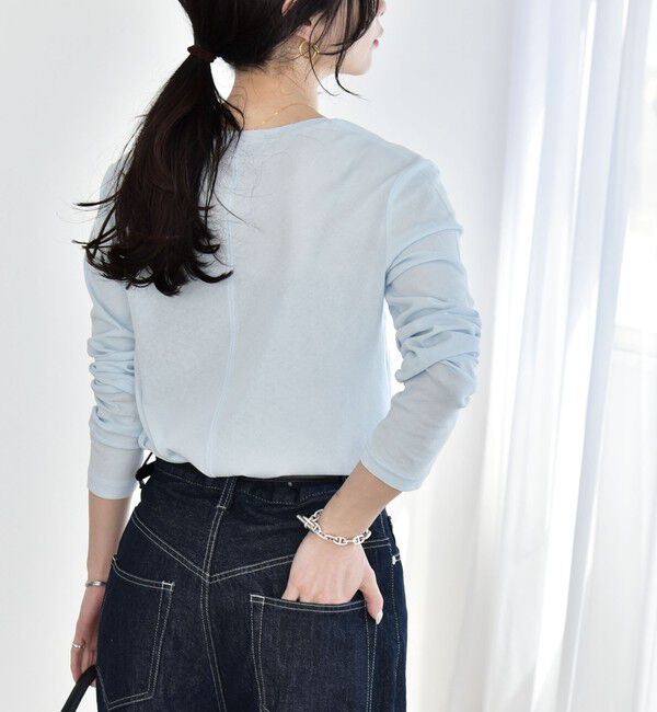 quaranciel「《予約》quaranciel:〈接触冷感/手洗い可能〉シアー コットン クルーネック ロンTEE」|Tシャツ・カットソー|