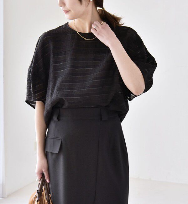 quaranciel「《予約》quaranciel:〈洗濯機可能〉ジャガード ボーダー シアー ブラウス」|シャツ・ブラウス|