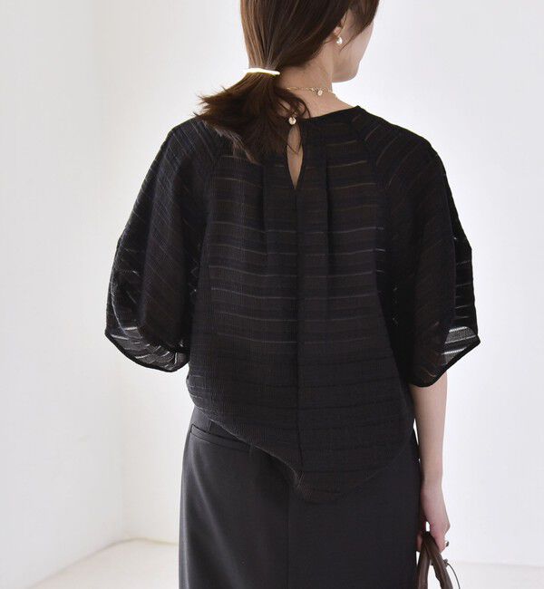 quaranciel「《予約》quaranciel:〈洗濯機可能〉ジャガード ボーダー シアー ブラウス」|シャツ・ブラウス|