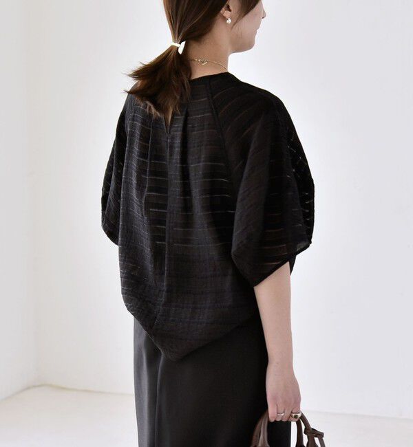 quaranciel「《予約》quaranciel:〈洗濯機可能〉ジャガード ボーダー シアー ブラウス」|シャツ・ブラウス|