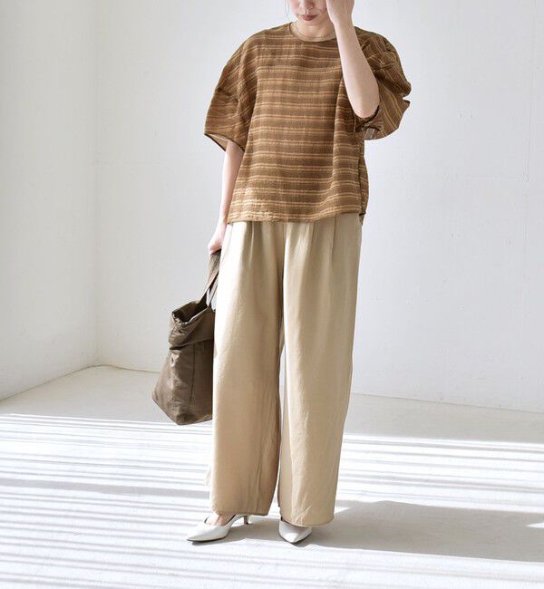 quaranciel「《予約》quaranciel:〈洗濯機可能〉ジャガード ボーダー シアー ブラウス」|シャツ・ブラウス|