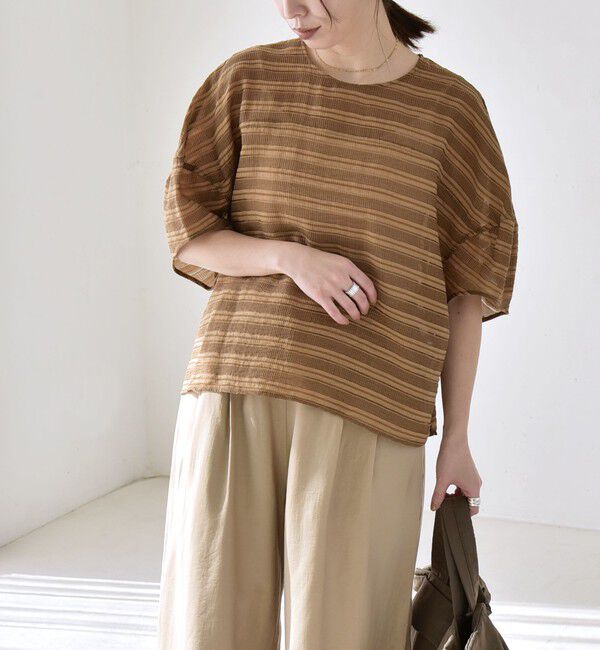 quaranciel「《予約》quaranciel:〈洗濯機可能〉ジャガード ボーダー シアー ブラウス」|シャツ・ブラウス|