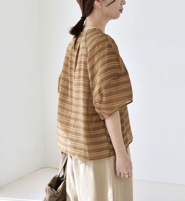 quaranciel「《予約》quaranciel:〈洗濯機可能〉ジャガード ボーダー シアー ブラウス」|シャツ・ブラウス|