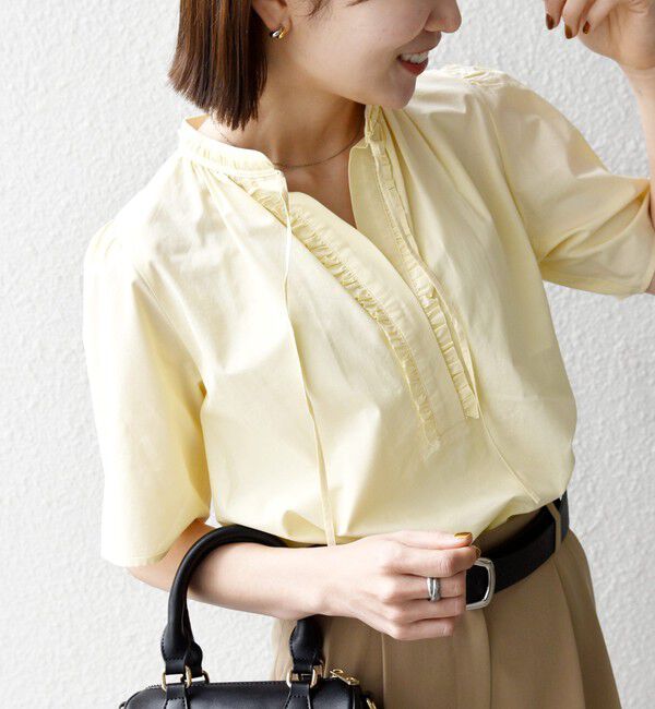 SHIPS any「《予約》SHIPS any:〈洗濯機可能〉タイプライター フリル スキッパー パフ ブラウス」|シャツ・ブラウス|イエロー