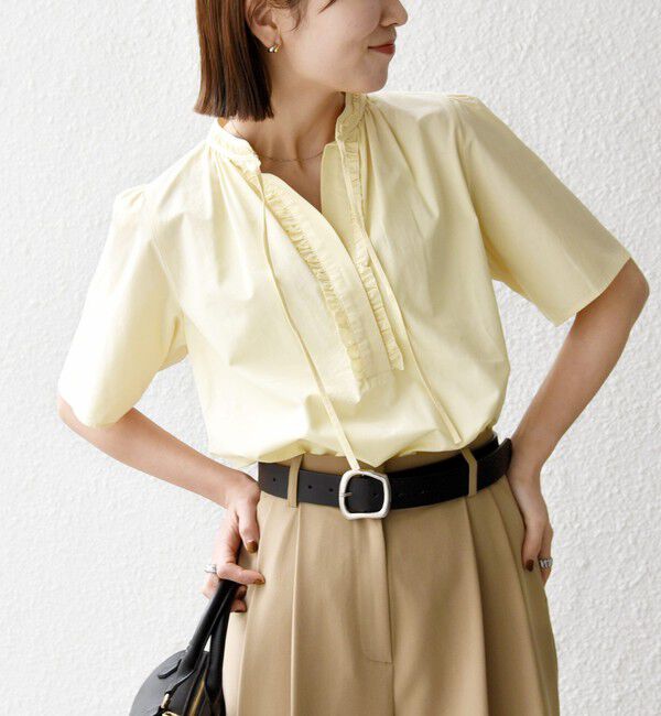 SHIPS any「《予約》SHIPS any:〈洗濯機可能〉タイプライター フリル スキッパー パフ ブラウス」|シャツ・ブラウス|