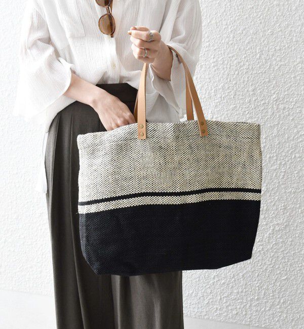 SHIPS any「《予約》TARANGO: ライン デザイン ジュート ビッグ トート（A4対応）」|トートバッグ|