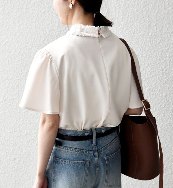 SHIPS any「《予約》SHIPS any:〈洗濯機可能〉サテン レースカラー ショートスリーブ ブラウス」|シャツ・ブラウス|