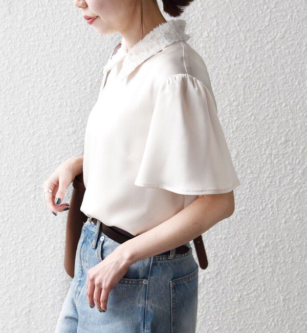 SHIPS any「《予約》SHIPS any:〈洗濯機可能〉サテン レースカラー ショートスリーブ ブラウス」|シャツ・ブラウス|