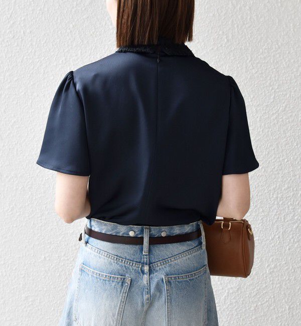 SHIPS any「《予約》SHIPS any:〈洗濯機可能〉サテン レースカラー ショートスリーブ ブラウス」|シャツ・ブラウス|