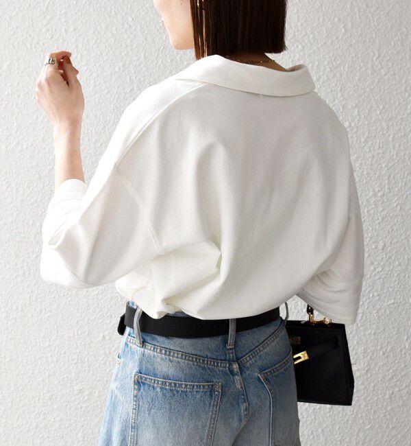 SHIPS any「《予約》SHIPS any:〈洗濯機可能〉インレイ 襟付き スキッパー ハーフスリーブ プルオーバー」|Tシャツ・カットソー|