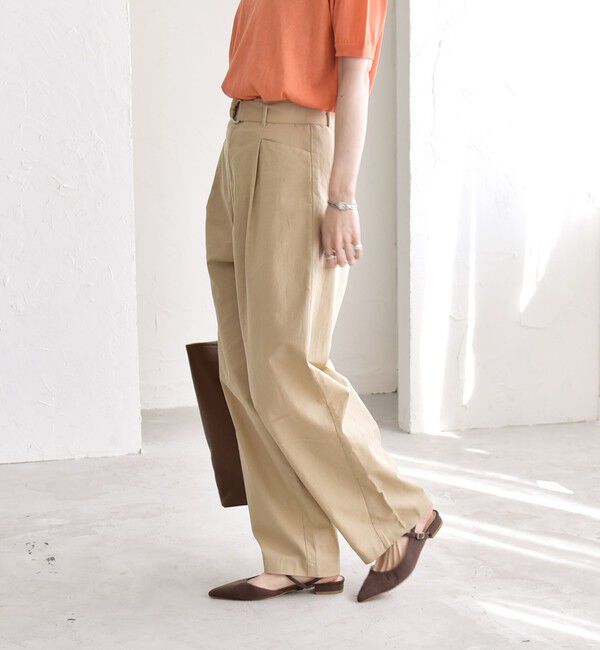 quaranciel「《予約》quaranciel:〈洗濯機可能〉コットン ベルト ハイウエスト テーパード パンツ」|チノ|