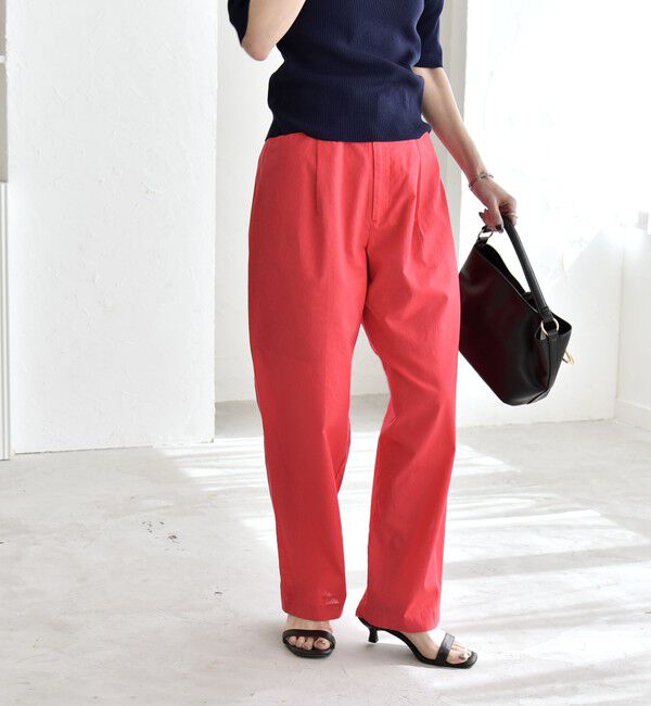 quaranciel「《予約》quaranciel:〈洗濯機可能〉コットン ベルト ハイウエスト テーパード パンツ」|チノ|