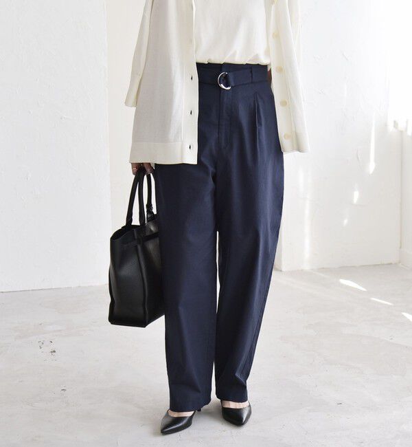 quaranciel「《予約》quaranciel:〈洗濯機可能〉コットン ベルト ハイウエスト テーパード パンツ」|チノ|