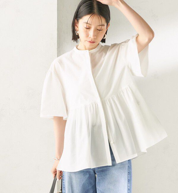 SHIPS for women「《予約》〈接触冷感 / 撥水加工〉TEXBRID(R) タフタ ショート スリーブ 羽織 シャツ」|シャツ・ブラウス|オフホワイト