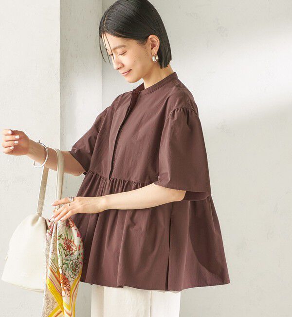 SHIPS for women「《予約》〈接触冷感 / 撥水加工〉TEXBRID(R) タフタ ショート スリーブ 羽織 シャツ」|シャツ・ブラウス|ブラウン