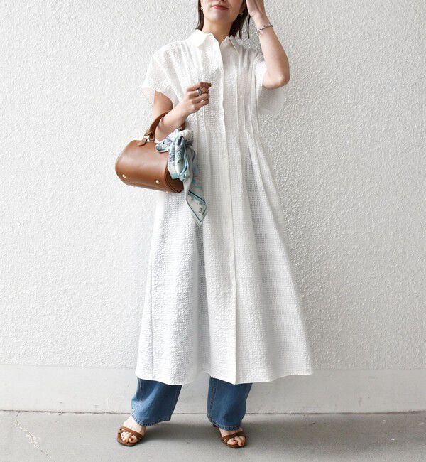 SHIPS any「《予約》SHIPS any:〈手洗い可能〉サッカー ウエストシェイプ シャツ ワンピース」|ワンピース|