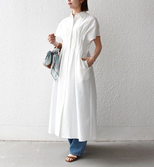 SHIPS any「《予約》SHIPS any:〈手洗い可能〉サッカー ウエストシェイプ シャツ ワンピース」|ワンピース|