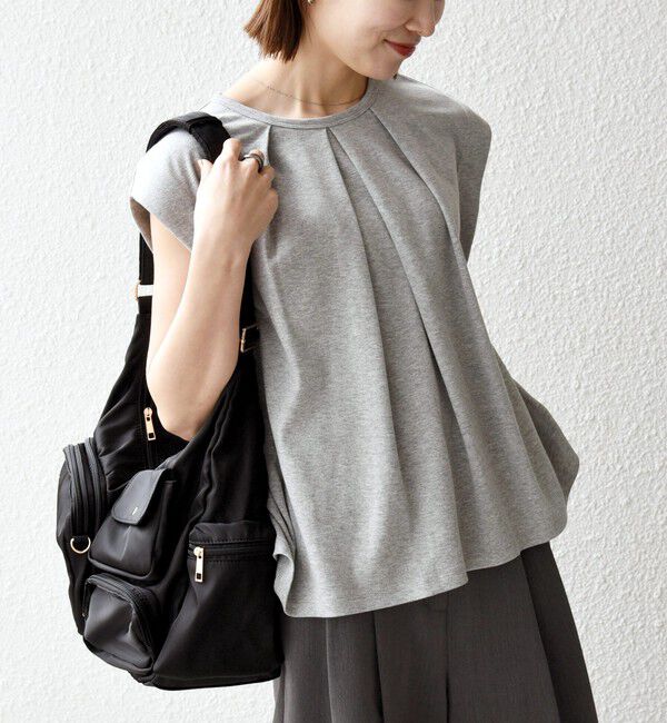 SHIPS any「SHIPS any:〈接触冷感/汗染み防止加工/洗濯機可能〉タック フレア ノースリーブ TEE」|Tシャツ・カットソー|