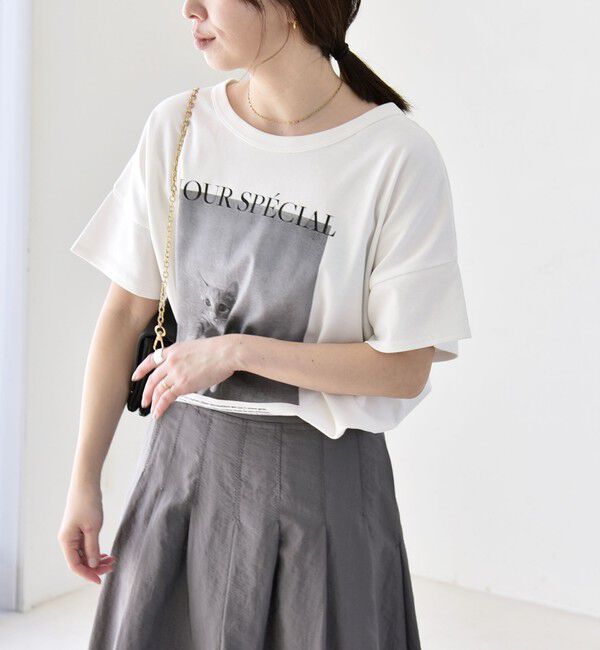 quaranciel「《予約》quaranciel:〈接触冷感/汗染み防止加工/洗濯機可能〉CAT プリント TEE」|Tシャツ・カットソー|