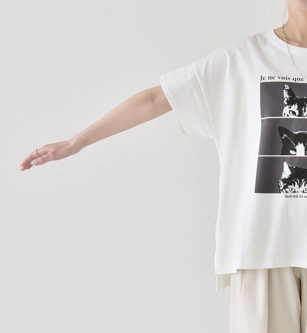 quaranciel「《予約》quaranciel:〈接触冷感/汗染み防止加工/洗濯機可能〉CAT プリント TEE」|Tシャツ・カットソー|