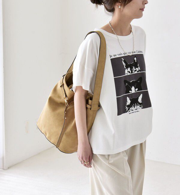 quaranciel「《予約》quaranciel:〈接触冷感/汗染み防止加工/洗濯機可能〉CAT プリント TEE」|Tシャツ・カットソー|