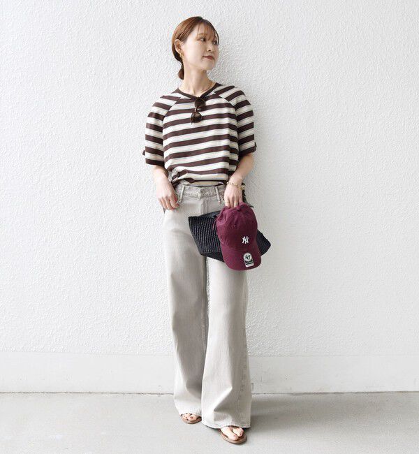 SHIPS for women「《予約》〈手洗い可能〉ボーダー / ソリッド 袖ギャザー ショートスリーブ プルオーバー」|Tシャツ・カットソー|