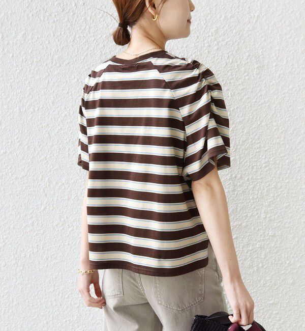 SHIPS for women「《予約》〈手洗い可能〉ボーダー / ソリッド 袖ギャザー ショートスリーブ プルオーバー」|Tシャツ・カットソー|