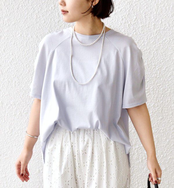 SHIPS for women「《予約》〈手洗い可能〉ボーダー / ソリッド 袖ギャザー ショートスリーブ プルオーバー」|Tシャツ・カットソー|