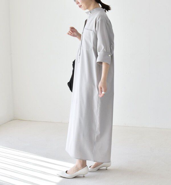 quaranciel「《予約》quaranciel:〈洗濯機可能〉CALCULO(R)使用 バンドカラー シャツ ワンピース」|ワンピース|