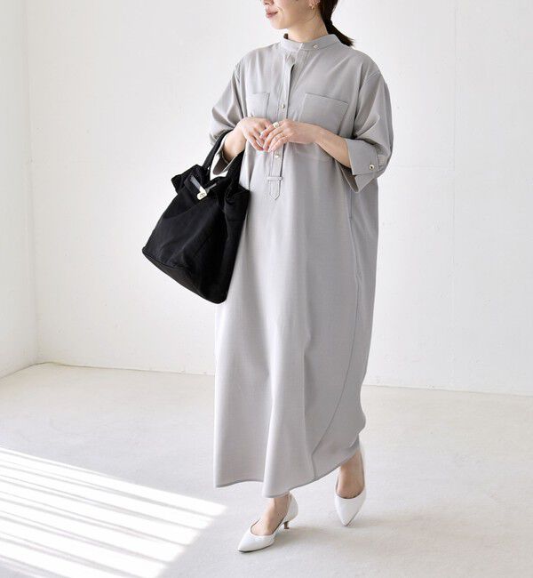 quaranciel「《予約》quaranciel:〈洗濯機可能〉CALCULO(R)使用 バンドカラー シャツ ワンピース」|ワンピース|