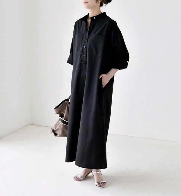 quaranciel「《予約》quaranciel:〈洗濯機可能〉CALCULO(R)使用 バンドカラー シャツ ワンピース」|ワンピース|