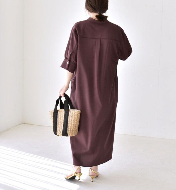 quaranciel「《予約》quaranciel:〈洗濯機可能〉CALCULO(R)使用 バンドカラー シャツ ワンピース」|ワンピース|