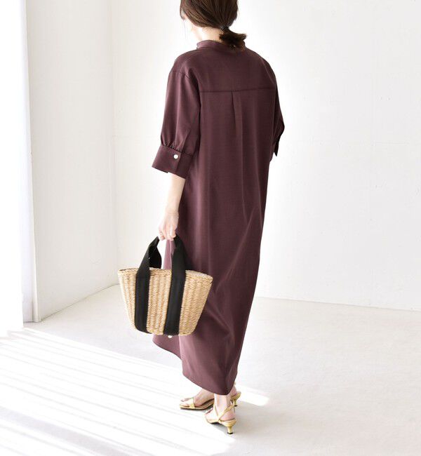 quaranciel「《予約》quaranciel:〈洗濯機可能〉CALCULO(R)使用 バンドカラー シャツ ワンピース」|ワンピース|