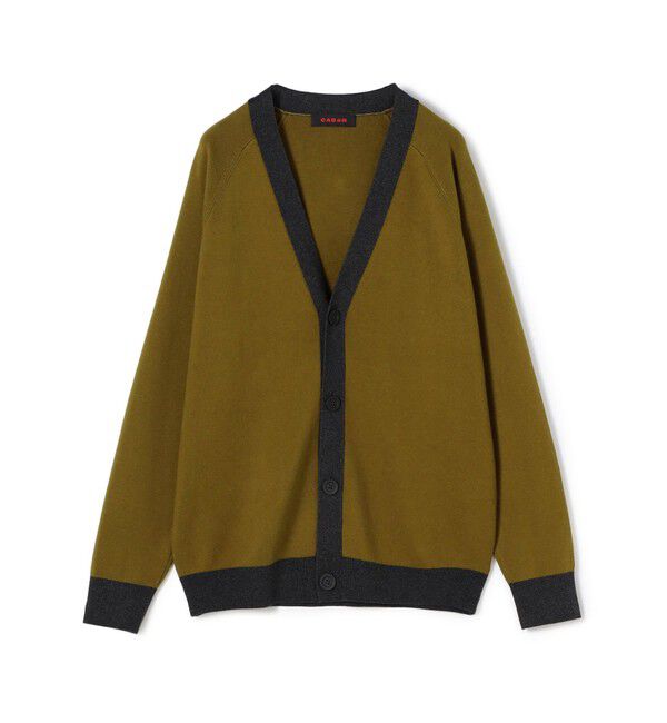 CABaN「CABaN コットンカシミヤ バイカラーVネックカーディガン」|カーディガン|58 カーキ&times;グレー