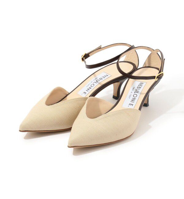 TOMORROWLAND GOODS「NEBULONI E. リネンコンビアンクルストラップパンプス」|パンプス|