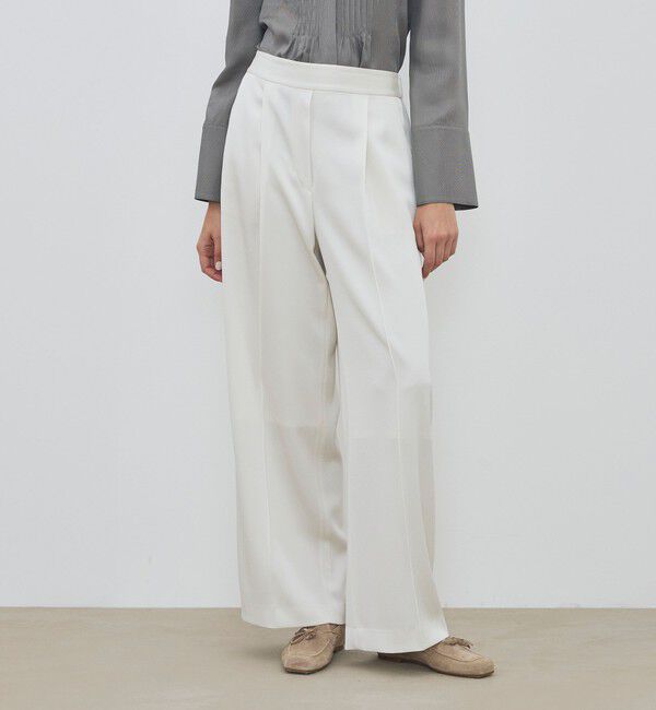 DES PRES「サテンジョーゼット タックワイドパンツ」|スラックス|