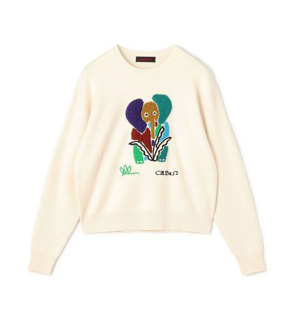 CABaN「CABaN コットンカシミヤ Elephantエンブロイダリークルーネックプルオーバー」|ニット・セーター|41 ライトベージュ