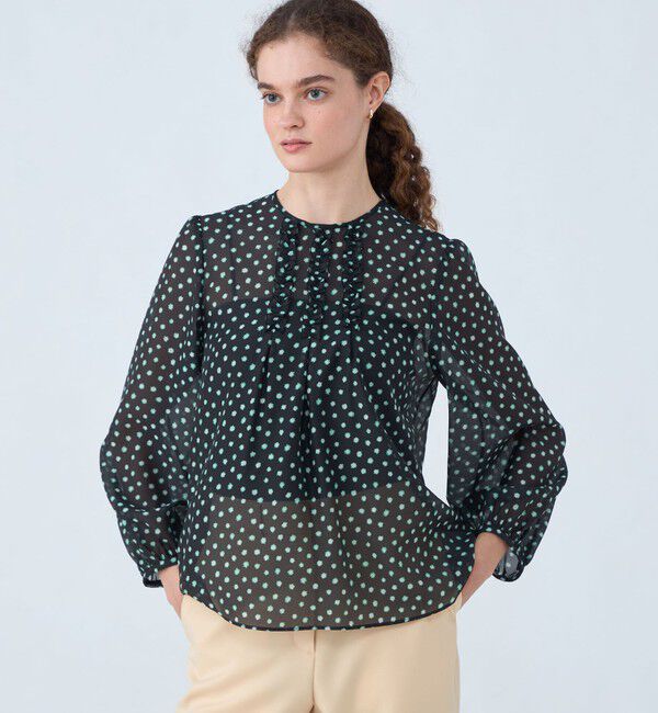 Ballsey「シアーフラワープリント フリルギャザーブラウス」|シャツ・ブラウス|