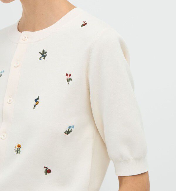 CABaN「GREEN SHOWER エンブロイダリーハーフスリーブカーディガン」|カーディガン|