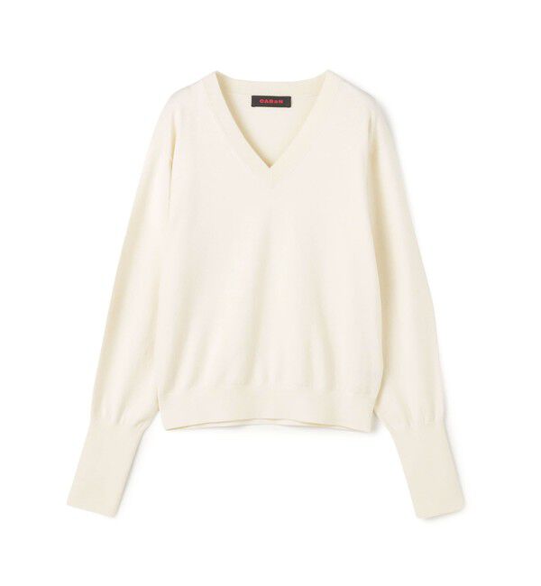 CABaN「コットンカシミヤストレット Vネックプルオーバー」|ニット・セーター|41 ライトベージュ