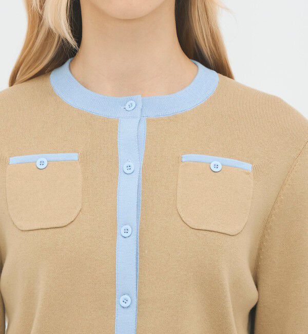 CABaN「コットンカシミヤ バイカラークルーネックカーディガン」|カーディガン|
